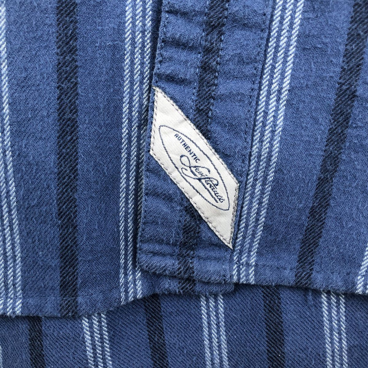 90'S Levi's Stripe Pattern Multi-Striped Long-Sleeve Flannel Shirt, Men's Size XL (Equivalent), Vintage cotton blue type Vintage Second Hand