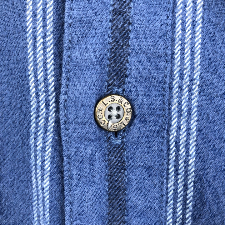 90'S Levi's Stripe Pattern Multi-Striped Long-Sleeve Flannel Shirt, Men's Size XL (Equivalent), Vintage cotton blue type Vintage Second Hand