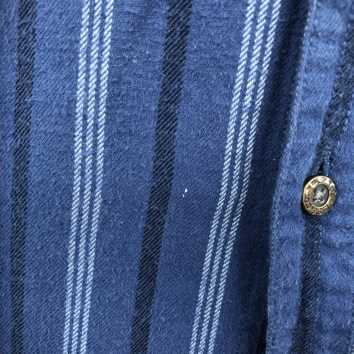 90'S Levi's Stripe Pattern Multi-Striped Long-Sleeve Flannel Shirt, Men's Size XL (Equivalent), Vintage cotton blue type Vintage Second Hand
