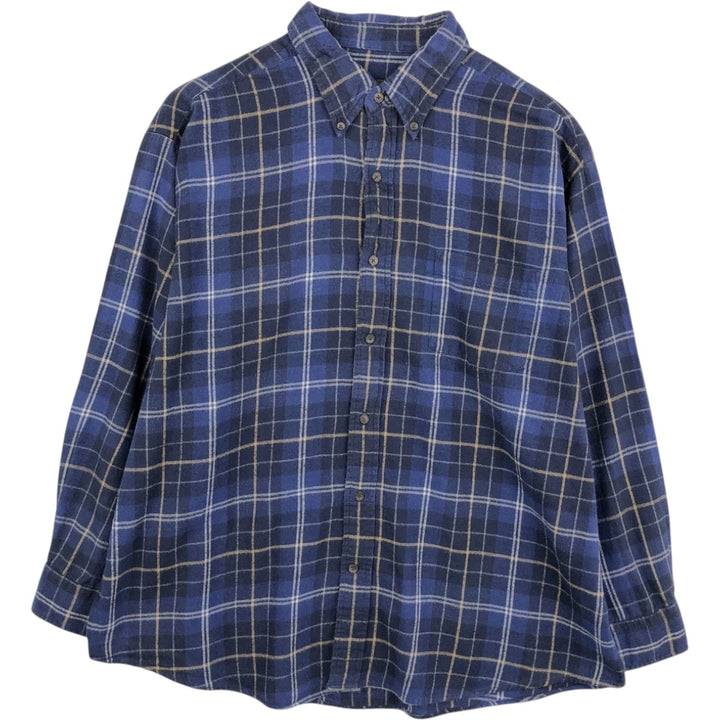 90s-00'S St. John's Bay long-sleeved button-down flannel check shirt, men's size XL (approx.) cotton blue type Vintage Second Hand