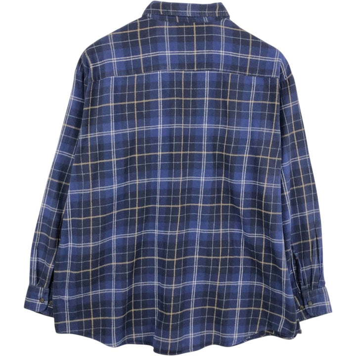 90s-00'S St. John's Bay long-sleeved button-down flannel check shirt, men's size XL (approx.) cotton blue type Vintage Second Hand