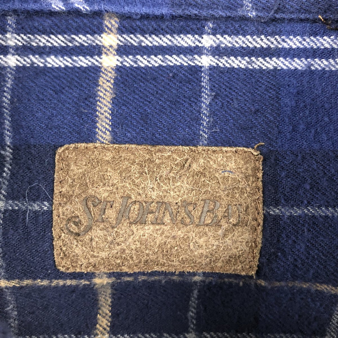 90s-00'S St. John's Bay long-sleeved button-down flannel check shirt, men's size XL (approx.) cotton blue type Vintage Second Hand