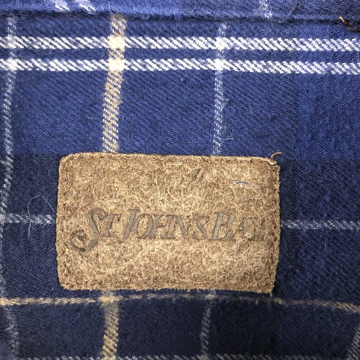 90s-00'S St. John's Bay long-sleeved button-down flannel check shirt, men's size XL (approx.) cotton blue type Vintage Second Hand