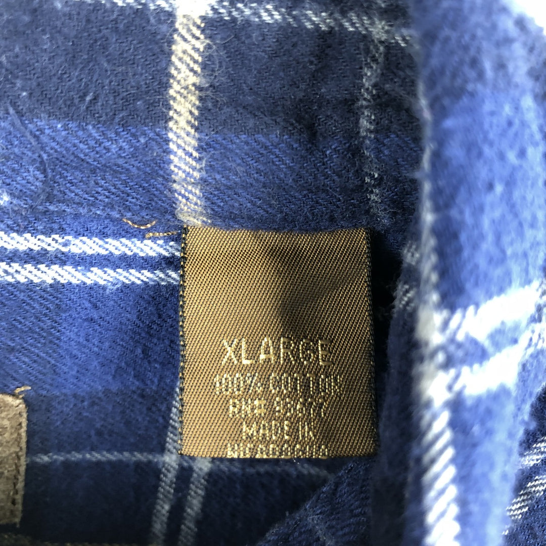 90s-00'S St. John's Bay long-sleeved button-down flannel check shirt, men's size XL (approx.) cotton blue type Vintage Second Hand