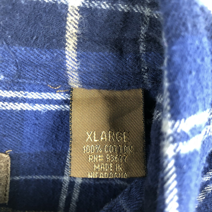 90s-00'S St. John's Bay long-sleeved button-down flannel check shirt, men's size XL (approx.) cotton blue type Vintage Second Hand