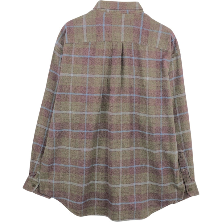 90s-00'S St. John's Bay long-sleeved button-down flannel check shirt, men's size XL (approx.) cotton Khaki type brown Vintage Second Hand