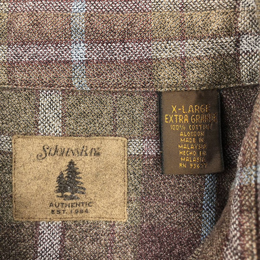 90s-00'S St. John's Bay long-sleeved button-down flannel check shirt, men's size XL (approx.) cotton Khaki type brown Vintage Second Hand