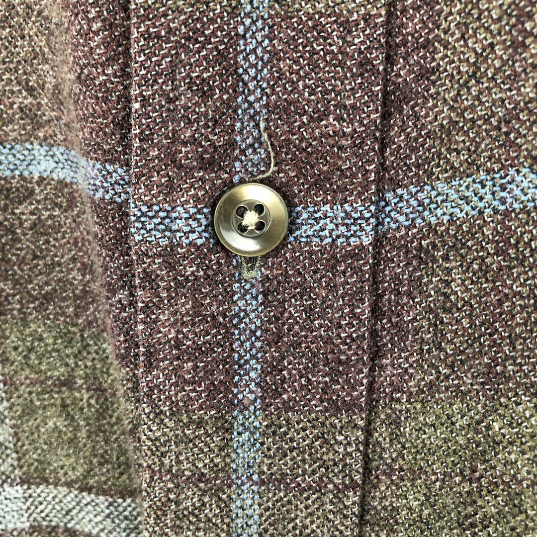 90s-00'S St. John's Bay long-sleeved button-down flannel check shirt, men's size XL (approx.) cotton Khaki type brown Vintage Second Hand