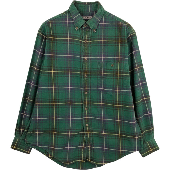 Lands' End Long-Sleeve Button-Down Flannel Check Shirt, Made in USA, Men's Size L (Equivalent), Vintage cotton Green type dark green Vintage Second Hand