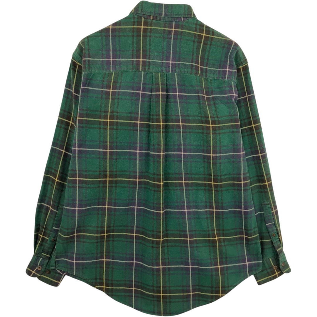 Lands' End Long-Sleeve Button-Down Flannel Check Shirt, Made in USA, Men's Size L (Equivalent), Vintage cotton Green type dark green Vintage Second Hand