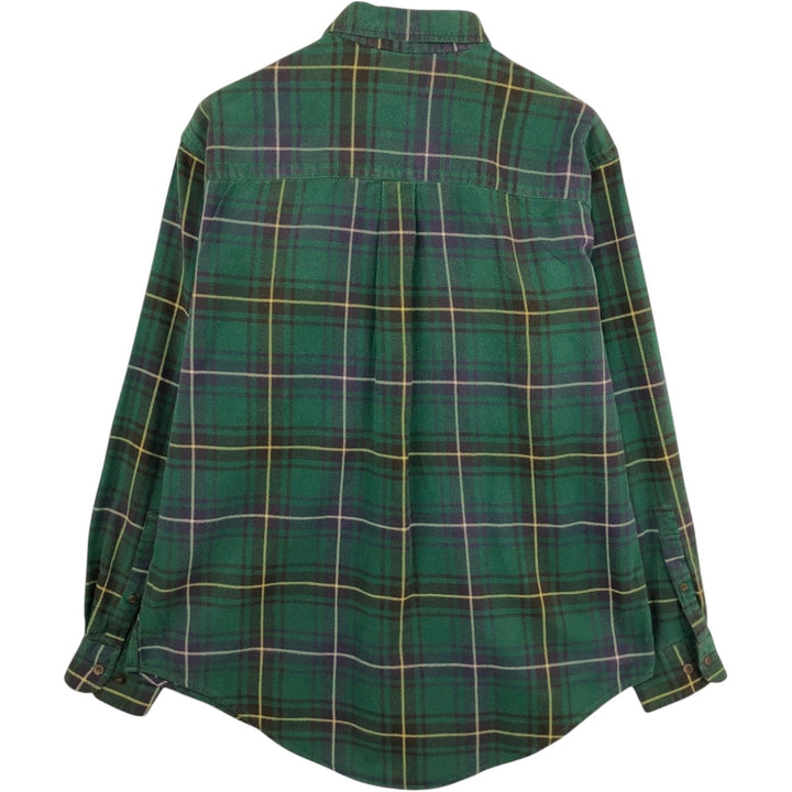 Lands' End Long-Sleeve Button-Down Flannel Check Shirt, Made in USA, Men's Size L (Equivalent), Vintage cotton Green type dark green Vintage Second Hand