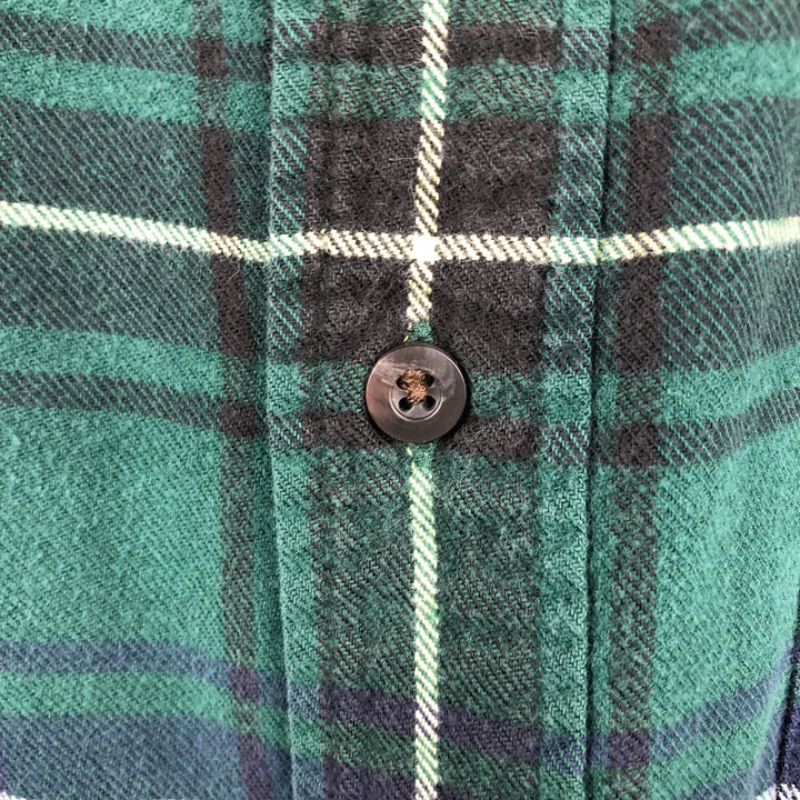 Lands' End Long-Sleeve Button-Down Flannel Check Shirt, Made in USA, Men's Size L (Equivalent), Vintage cotton Green type dark green Vintage Second Hand