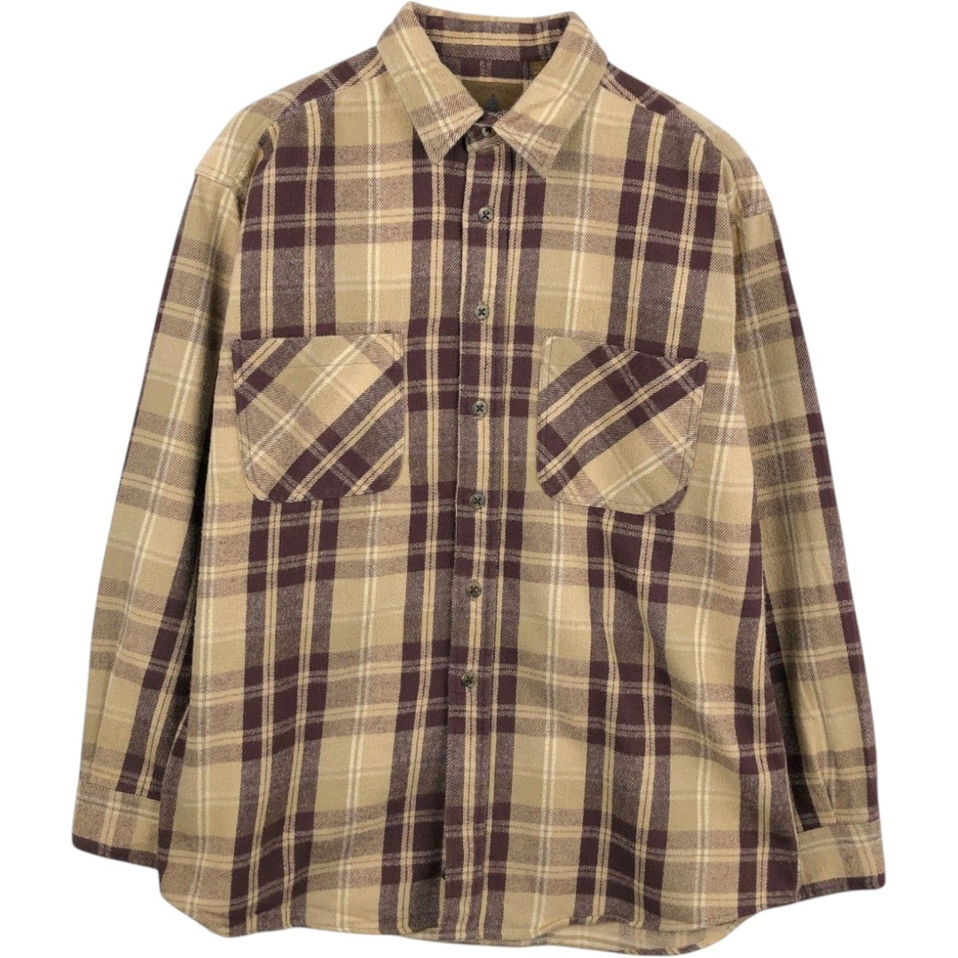 1990'S St. John's Bay Long-Sleeve Flannel Check Shirt, Men's Size L (approx.), Vintage cotton Beige type Vintage Second Hand