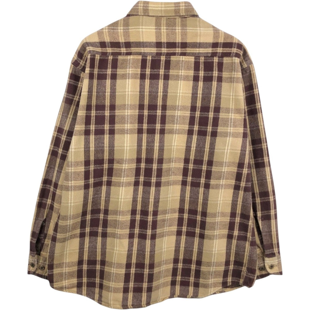 1990'S St. John's Bay Long-Sleeve Flannel Check Shirt, Men's Size L (approx.), Vintage cotton Beige type Vintage Second Hand