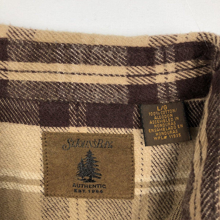 1990'S St. John's Bay Long-Sleeve Flannel Check Shirt, Men's Size L (approx.), Vintage cotton Beige type Vintage Second Hand