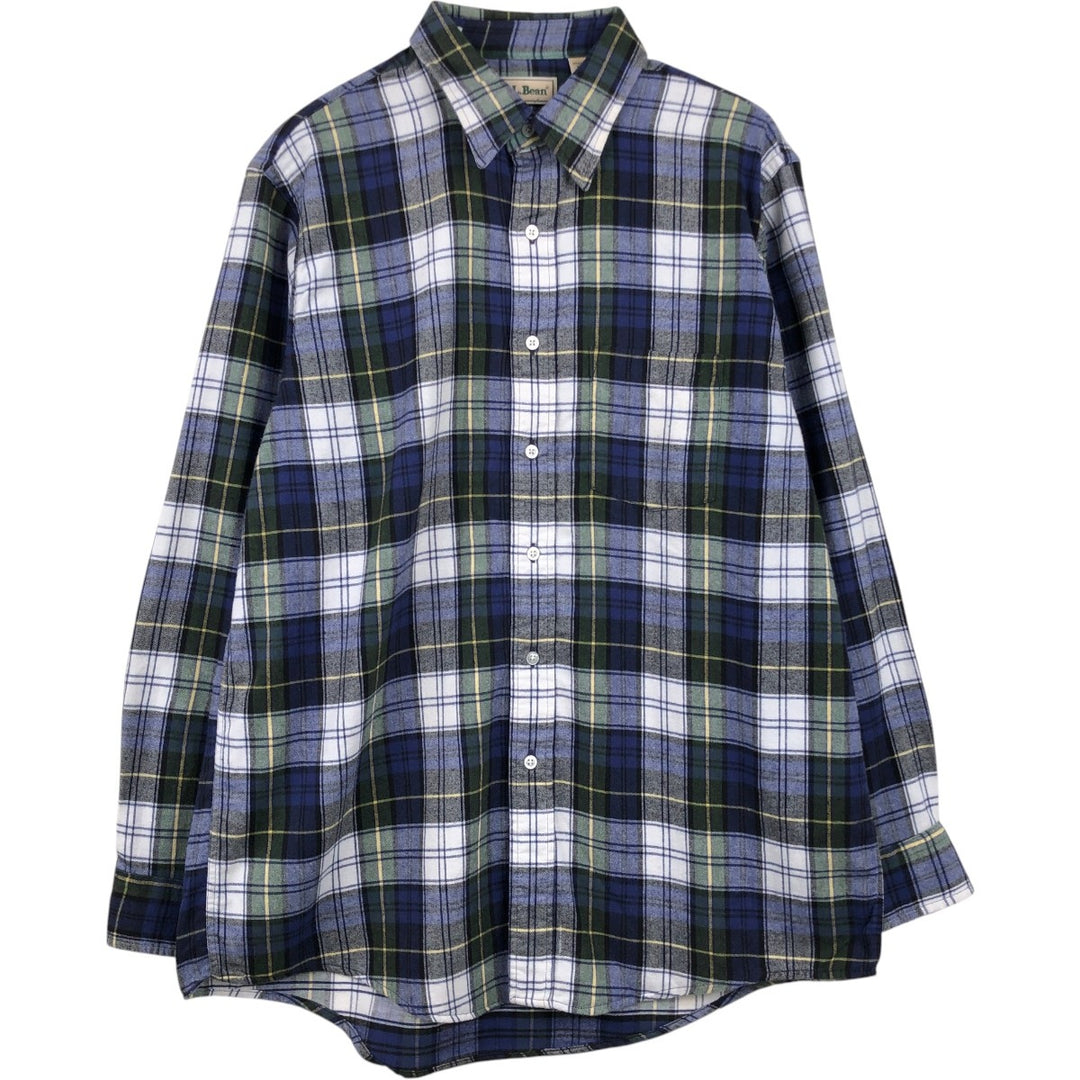 ~90'S LLBean Long-Sleeve Light Flannel Check Shirt, Men's Size L (approx.), Vintage cotton navy blue type Vintage Second Hand