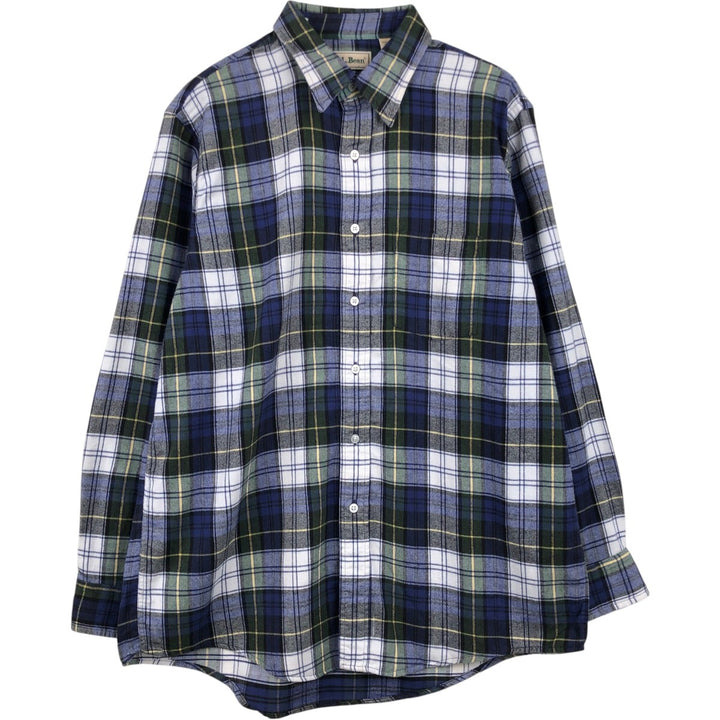 ~90'S LLBean Long-Sleeve Light Flannel Check Shirt, Men's Size L (approx.), Vintage cotton navy blue type Vintage Second Hand