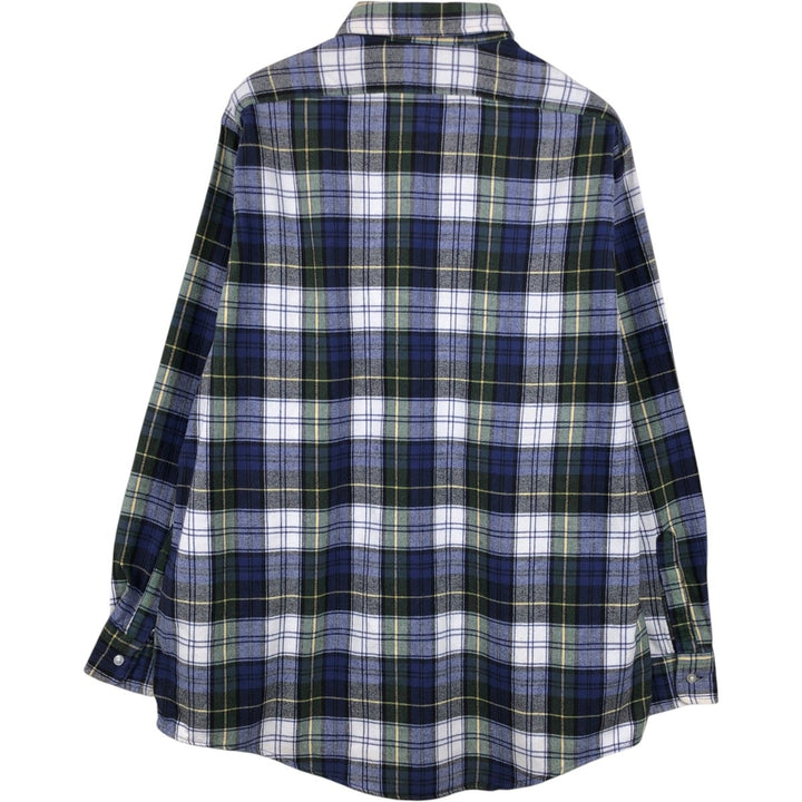~90'S LLBean Long-Sleeve Light Flannel Check Shirt, Men's Size L (approx.), Vintage cotton navy blue type Vintage Second Hand