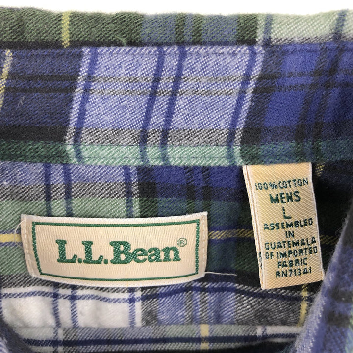 ~90'S LLBean Long-Sleeve Light Flannel Check Shirt, Men's Size L (approx.), Vintage cotton navy blue type Vintage Second Hand