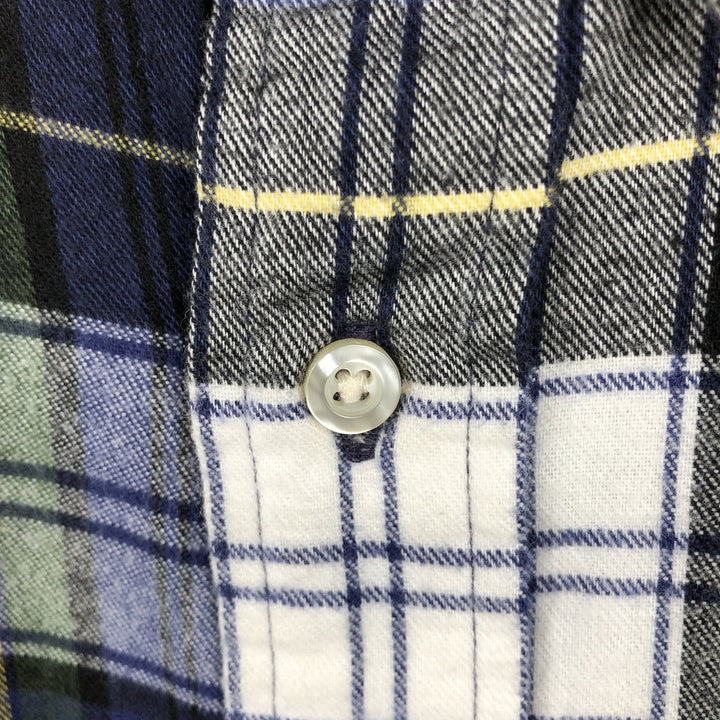 ~90'S LLBean Long-Sleeve Light Flannel Check Shirt, Men's Size L (approx.), Vintage cotton navy blue type Vintage Second Hand