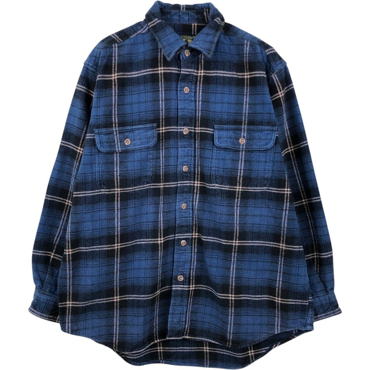 FIELD and STREAM Long Sleeve Heavy Flannel Check Shirt, Men's Size L cotton navy blue type Vintage Second Hand