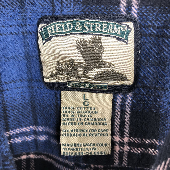 FIELD and STREAM Long Sleeve Heavy Flannel Check Shirt, Men's Size L cotton navy blue type Vintage Second Hand