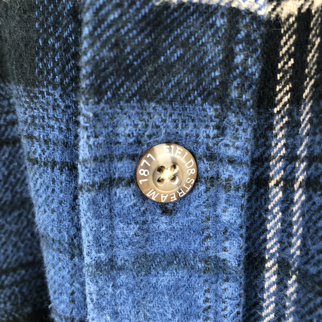 FIELD and STREAM Long Sleeve Heavy Flannel Check Shirt, Men's Size L cotton navy blue type Vintage Second Hand
