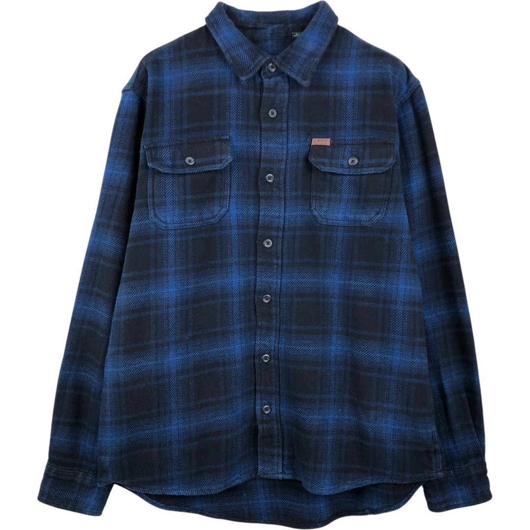 ORVIS Ombre Check Long-Sleeve Heavy Flannel Check Shirt, Men's Size L (approx.) unclear Navy blue Vintage Second Hand