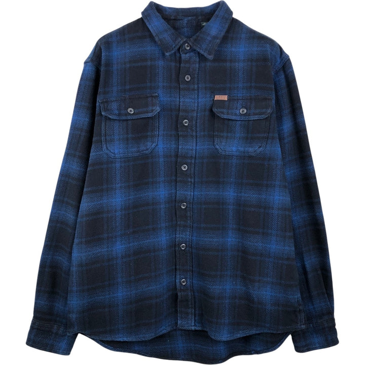 ORVIS Ombre Check Long-Sleeve Heavy Flannel Check Shirt, Men's Size L (approx.) unclear Navy blue Vintage Second Hand