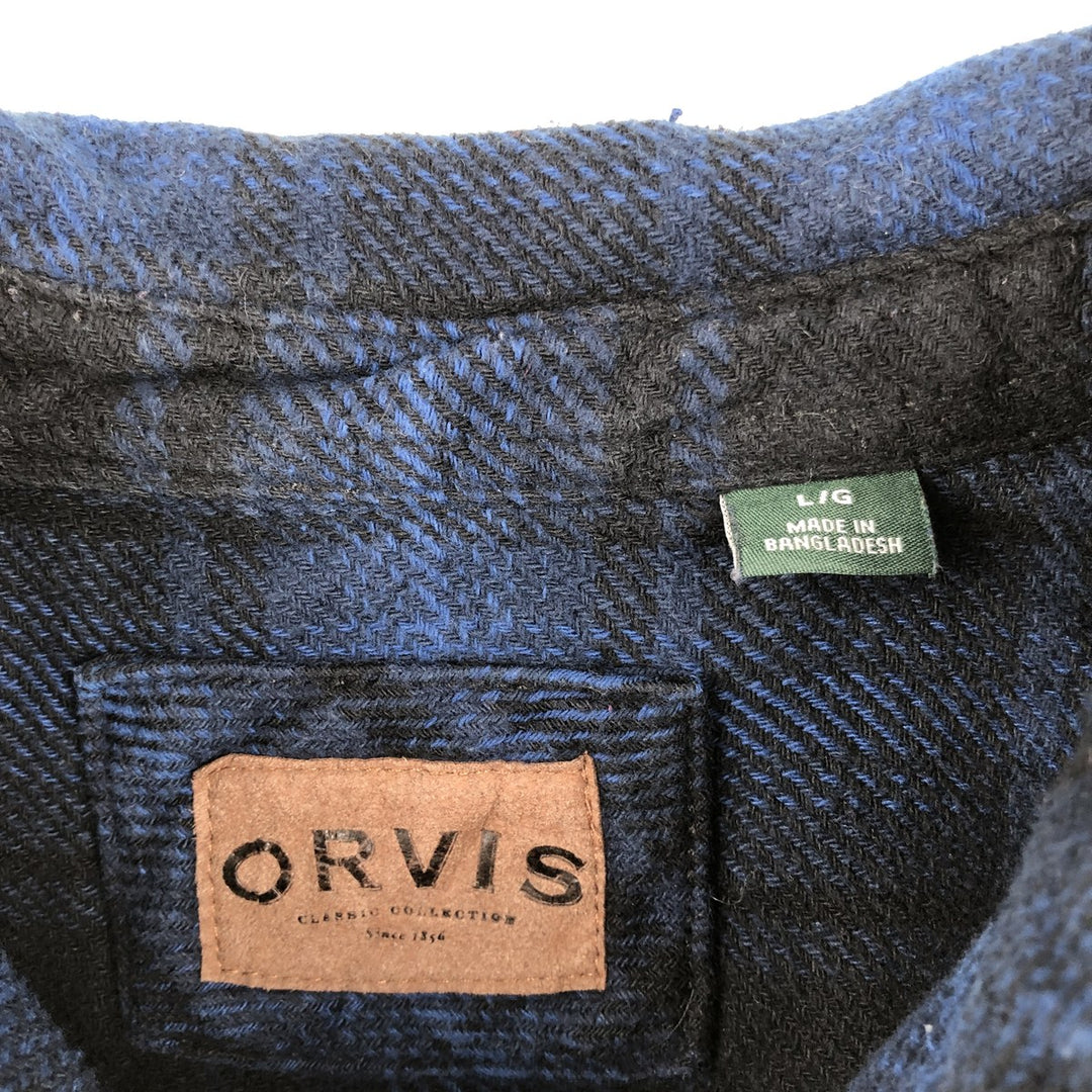 ORVIS Ombre Check Long-Sleeve Heavy Flannel Check Shirt, Men's Size L (approx.) unclear Navy blue Vintage Second Hand