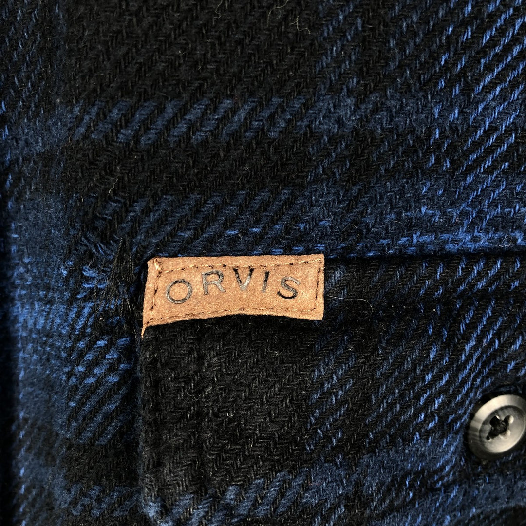 ORVIS Ombre Check Long-Sleeve Heavy Flannel Check Shirt, Men's Size L (approx.) unclear Navy blue Vintage Second Hand