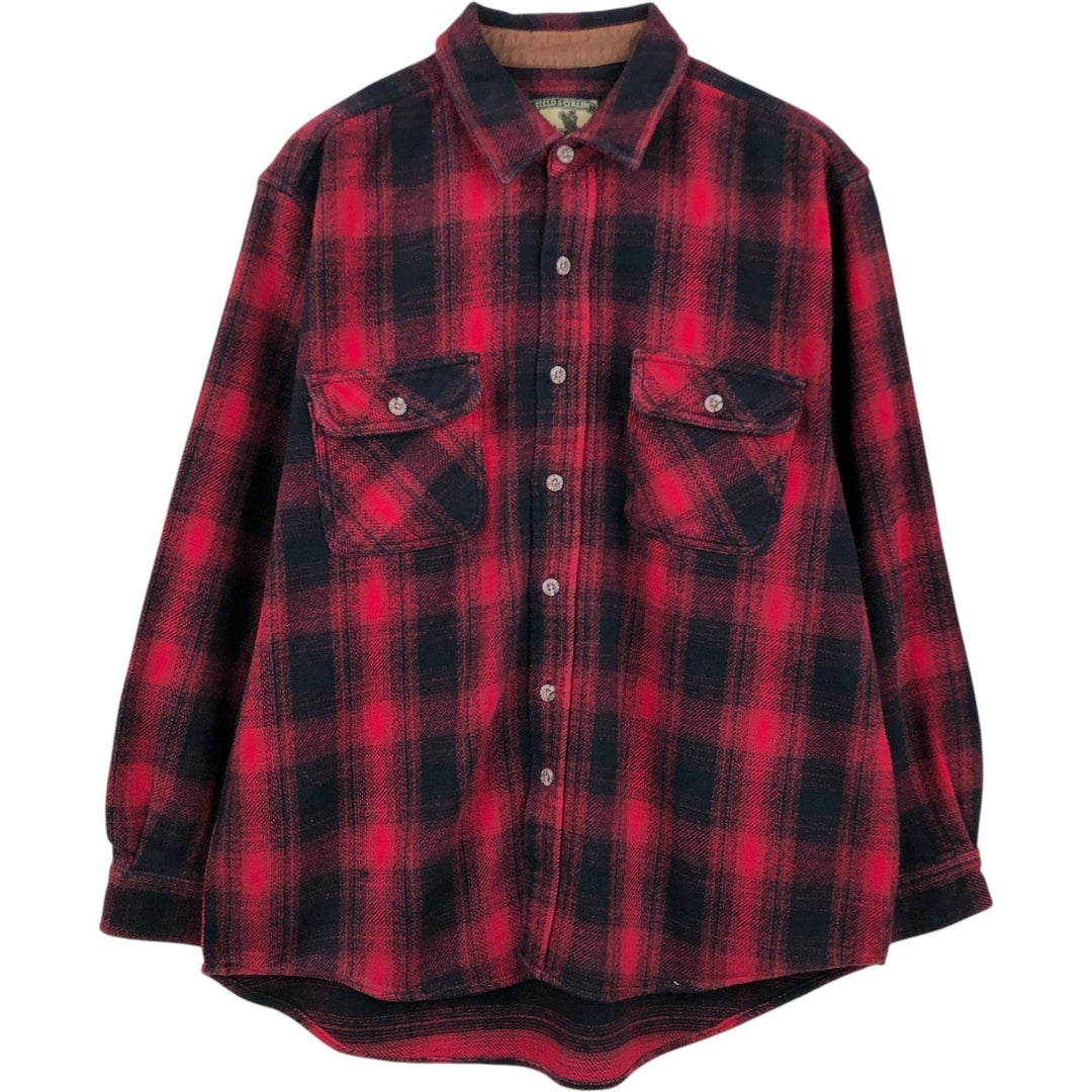FIELD and STREAM Ombre Check Long Sleeve Heavy Flannel Check Shirt, Men's Size XL cotton red type Vintage Second Hand