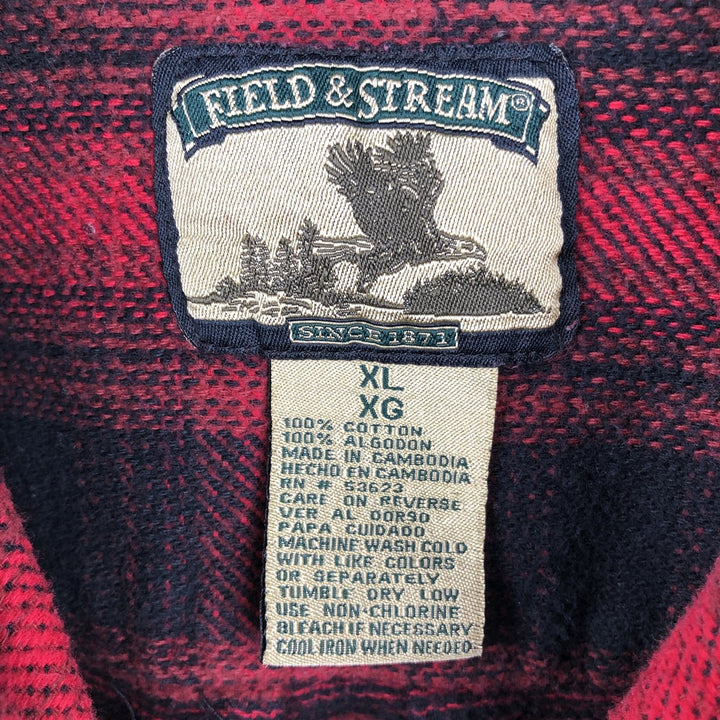 FIELD and STREAM Ombre Check Long Sleeve Heavy Flannel Check Shirt, Men's Size XL cotton red type Vintage Second Hand