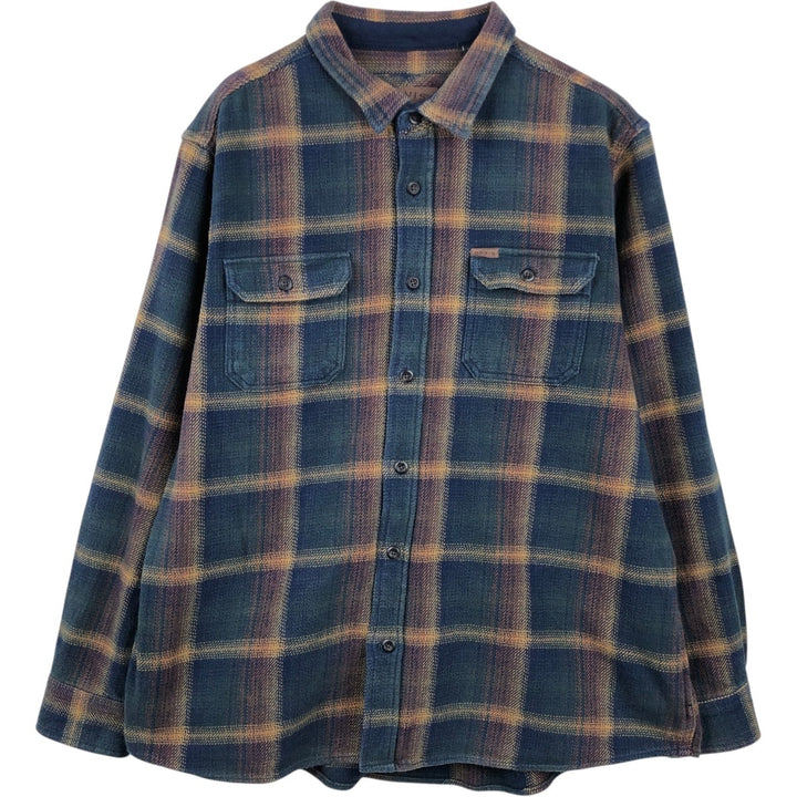 ORVIS Long Sleeve Heavy Flannel Check Shirt, Men's XXL cotton navy blue type Vintage Second Hand