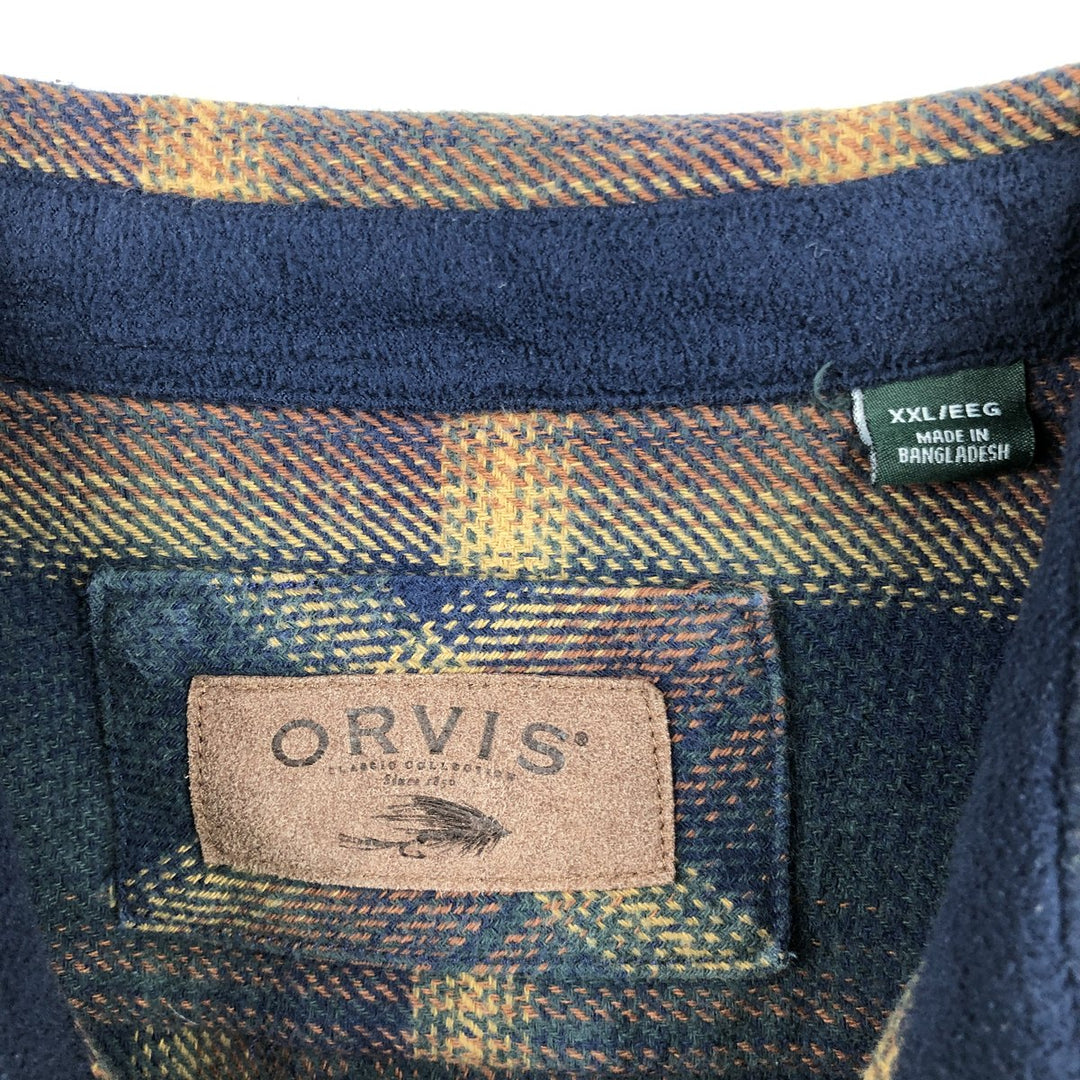 ORVIS Long Sleeve Heavy Flannel Check Shirt, Men's XXL cotton navy blue type Vintage Second Hand