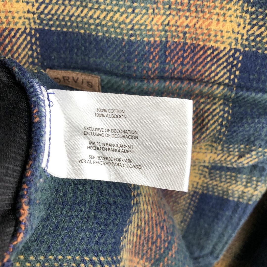 ORVIS Long Sleeve Heavy Flannel Check Shirt, Men's XXL cotton navy blue type Vintage Second Hand