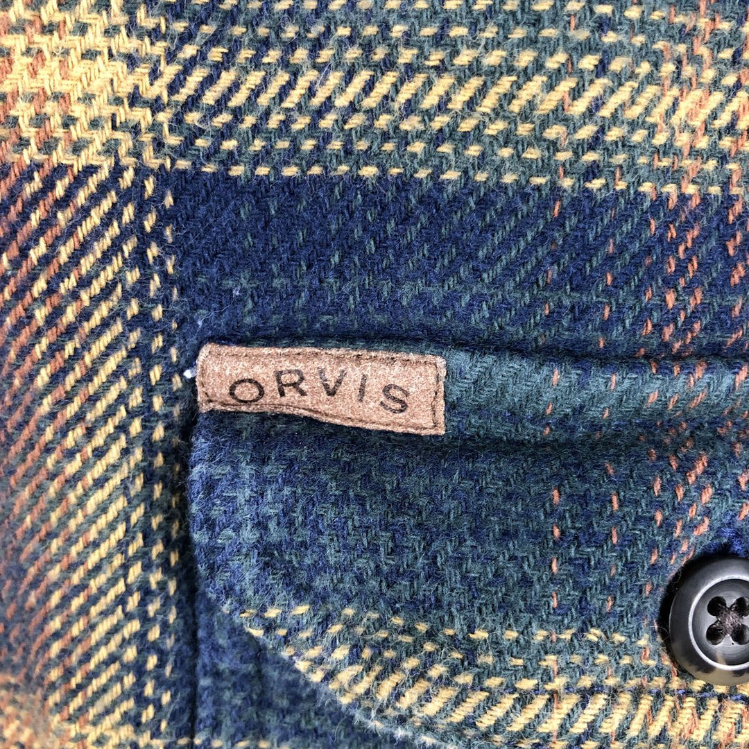 ORVIS Long Sleeve Heavy Flannel Check Shirt, Men's XXL cotton navy blue type Vintage Second Hand