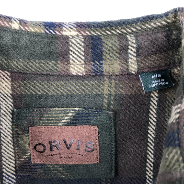 ORVIS Long Sleeve Heavy Flannel Check Shirt, Men's Size M cotton Khaki type Vintage Second Hand