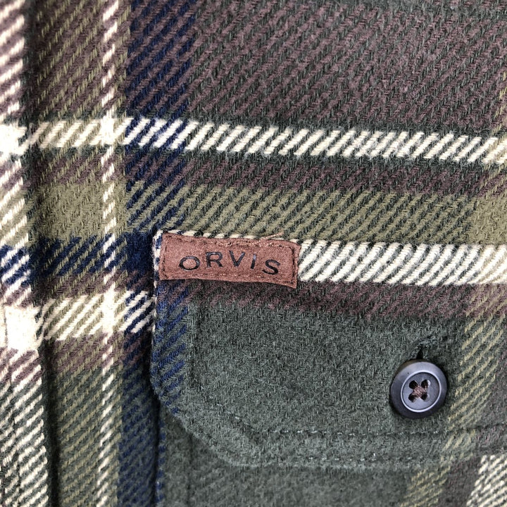 ORVIS Long Sleeve Heavy Flannel Check Shirt, Men's Size M cotton Khaki type Vintage Second Hand