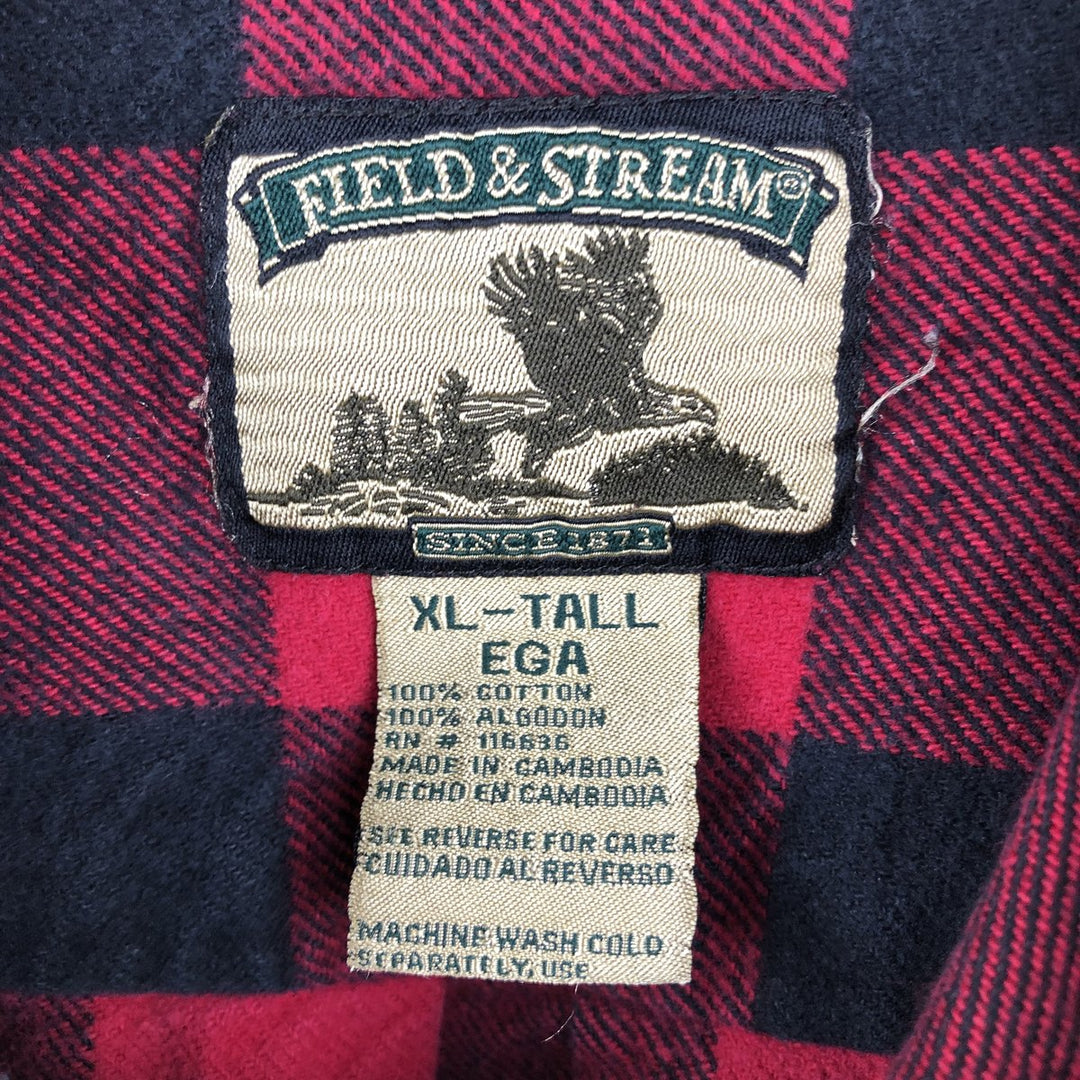 Field & Stream Buffalo Check Long Sleeve Heavy Flannel Check Shirt, Men's Size XL cotton red type Vintage Second Hand