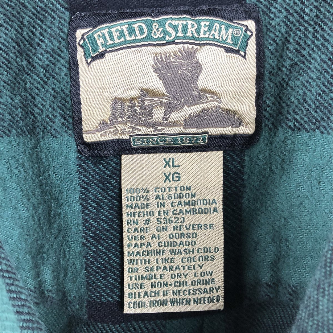 FIELD and STREAM Buffalo Check Long Sleeve Heavy Flannel Check Shirt, Men's Size XL cotton green type Vintage Second Hand