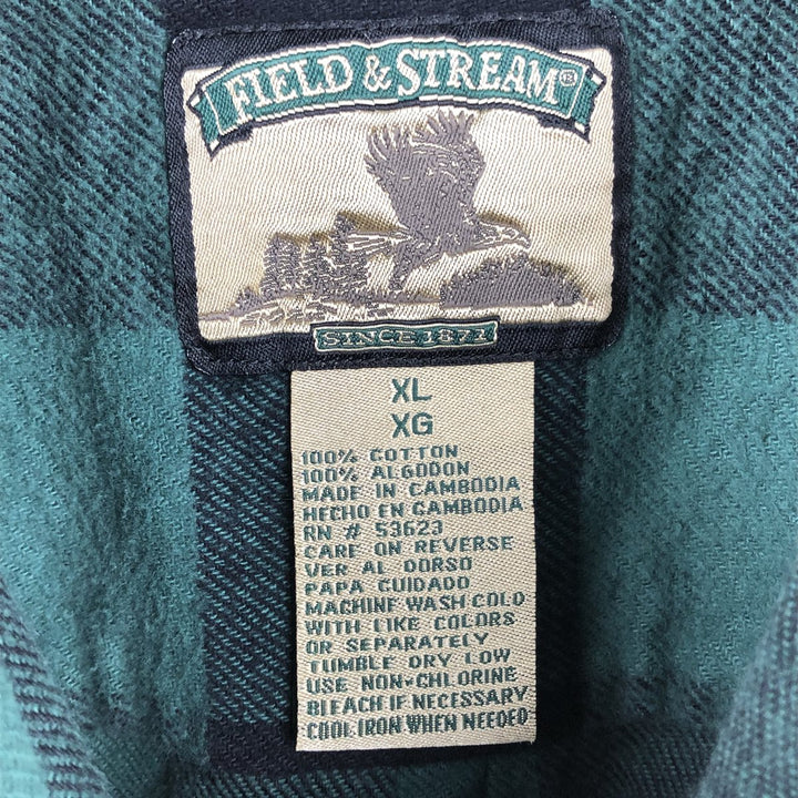 FIELD and STREAM Buffalo Check Long Sleeve Heavy Flannel Check Shirt, Men's Size XL cotton green type Vintage Second Hand