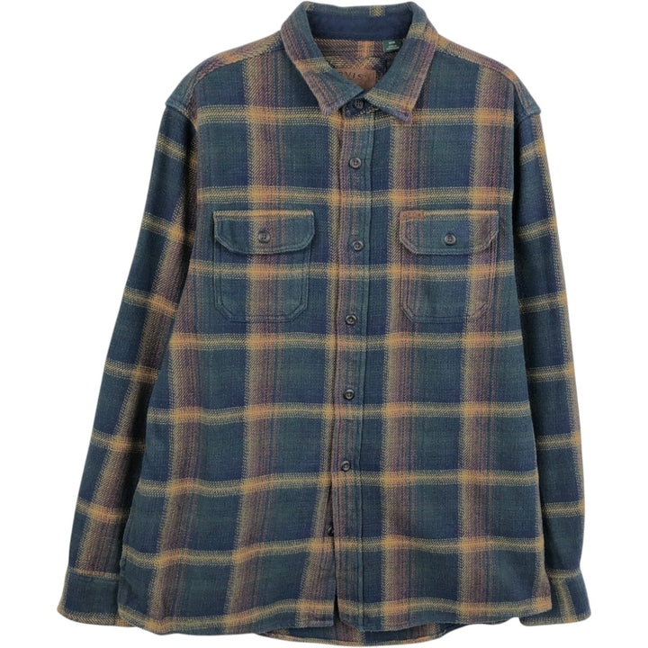 ORVIS Long Sleeve Heavy Flannel Check Shirt, Men's Size M cotton navy blue type Vintage Second Hand