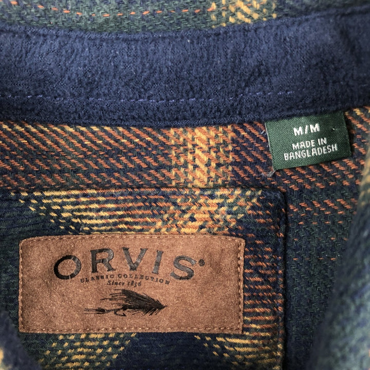 ORVIS Long Sleeve Heavy Flannel Check Shirt, Men's Size M cotton navy blue type Vintage Second Hand