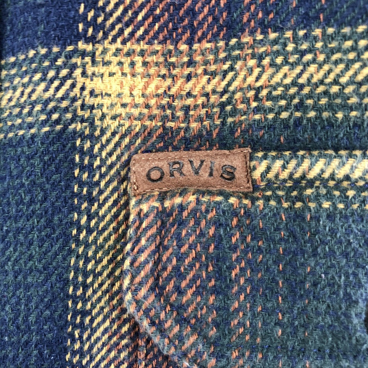 ORVIS Long Sleeve Heavy Flannel Check Shirt, Men's Size M cotton navy blue type Vintage Second Hand