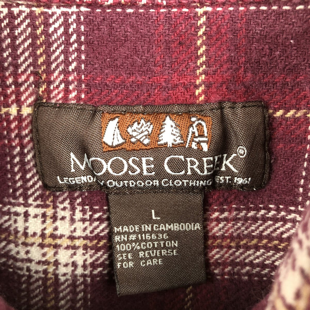 MOOSE CREEK Long Sleeve Heavy Flannel Check Shirt, Men's Size L cotton red type Vintage Second Hand