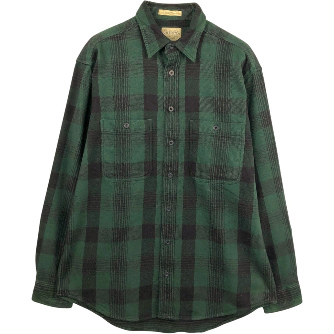 Cabelas Logger Flannel Long-Sleeve Heavy Flannel Check Shirt, Men's Size L (approx.) cotton green type Vintage Second Hand