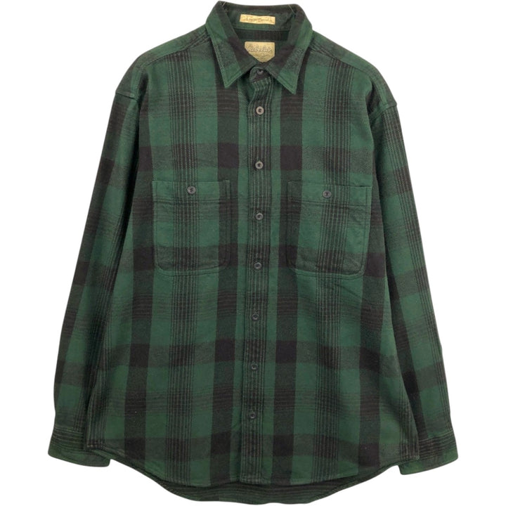 Cabelas Logger Flannel Long-Sleeve Heavy Flannel Check Shirt, Men's Size L (approx.) cotton green type Vintage Second Hand