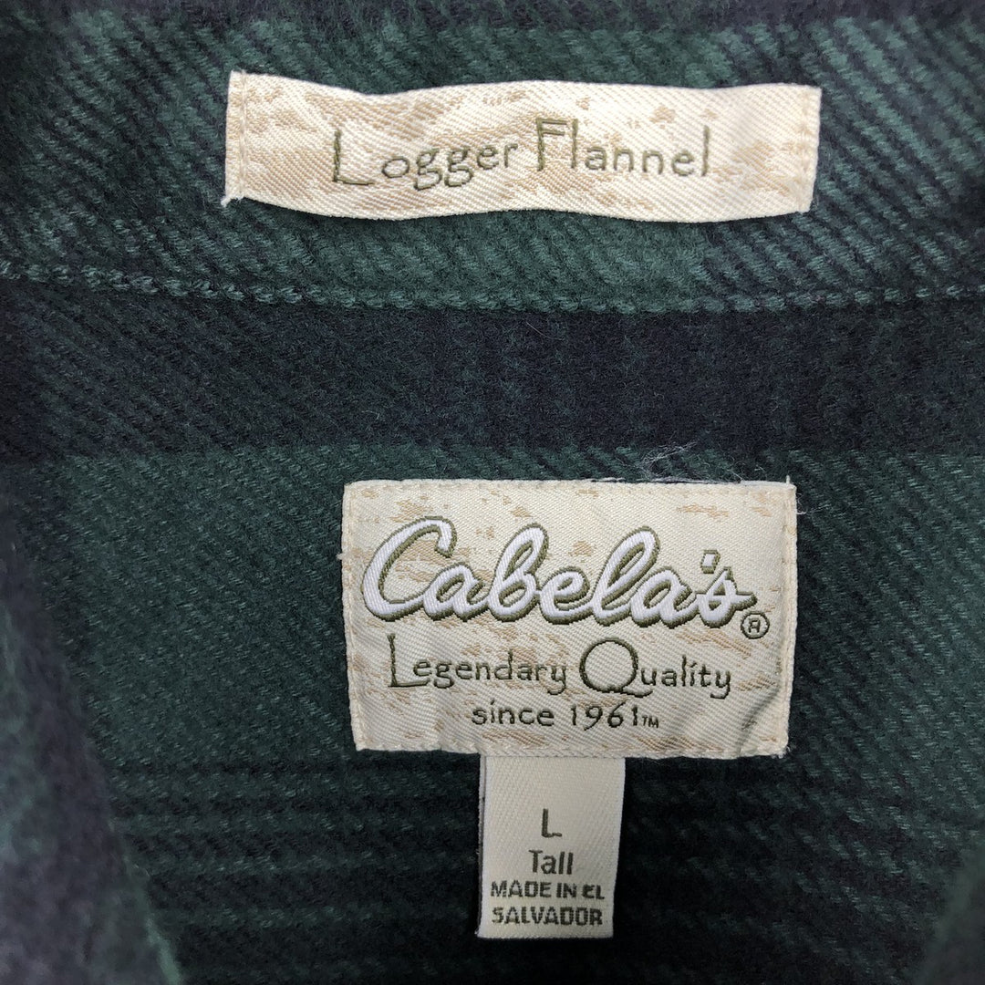 Cabelas Logger Flannel Long-Sleeve Heavy Flannel Check Shirt, Men's Size L (approx.) cotton green type Vintage Second Hand