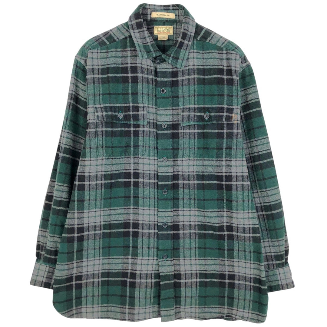 LLBean Traditional Fit Long-Sleeve Flannel Check Shirt, Men's Size L (Equivalent), Vintage cotton Green type dark green Vintage Second Hand